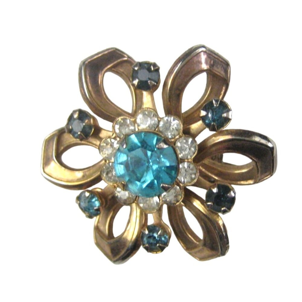 MCM Brooch Pin Goldtone Vintage 1960 Starburst Sunburst MOD Rhinestone Flower